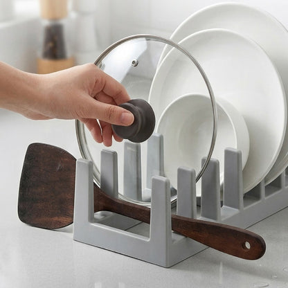 Multi-Slot Pot Lid & Plate Organizer Rack for Kitchen Countertop