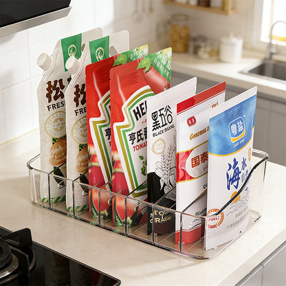 Clear Pantry Packet Organizer with Divided Compartments for Food Pouches & Seasonings