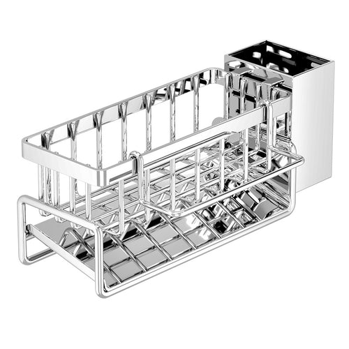 Multi-Function Sink Caddy Organizer with Sponge Holder, Soap Storage & Towel Bar